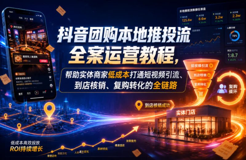抖音团购本地推投流全案运营教程,帮助实体商家低成本打通短视频引流、到店核销、复购转化的全链路——生财有道创业项目网-生财有道