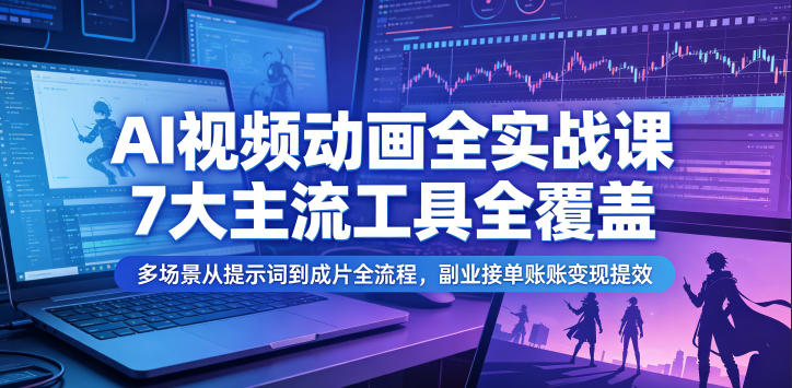 AI视频动画全实战课，7大主流工具全覆盖，多场景从提示词到成片全流程，副业接单账号变现提效——生财有道创业项目网-生财有道
