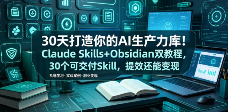 30天打造你的AI生产力库！Claude Skills+Obsidian 双教程，30 个可交付 Skill，提效还能变现——生财有道创业项目网-生财有道