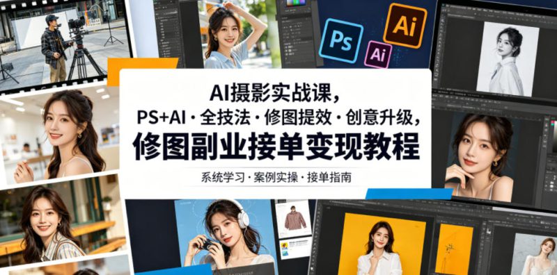 AI摄影实战课，PS+AI・全技法・修图提效・创意升级，修图副业接单变现教程——生财有道创业项目网-生财有道