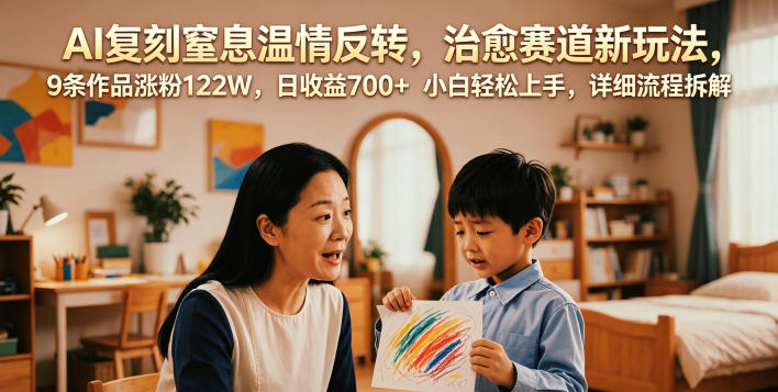 AI复刻窒息温情反转，治愈赛道新玩法，9条作品涨粉122W，日收益700+ 小白轻松上手，详细流程拆解——生财有道创业项目网-生财有道