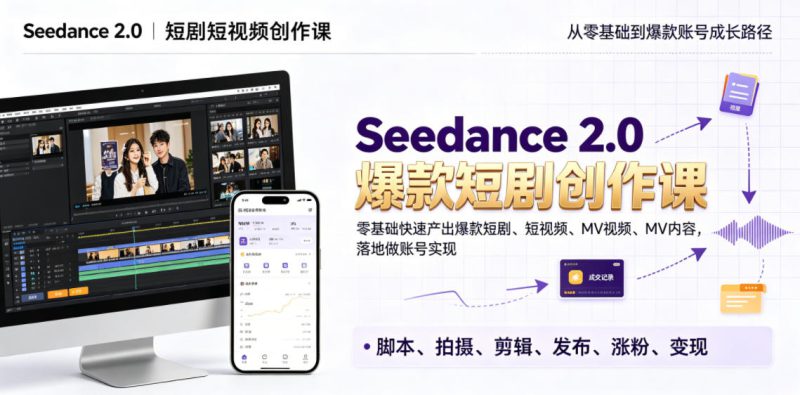 Seedance 2.0短剧短视频创作课，零基础快速产出爆款短剧、短视频、MV内容，落地做账号实现变现——生财有道创业项目网-生财有道