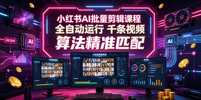 小红书AI批量剪辑课程，24小时全自动运行，解放双手专注运营，千条视频批量处理，小红书算法精准匹配——生财有道创业项目网-生财有道