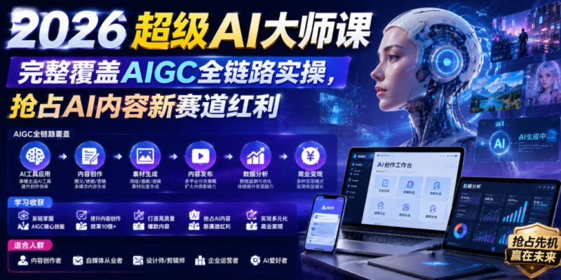 2026超级AI大师课，完整覆盖AIGC全链路实操，抢占AI内容新赛道红利——生财有道创业项目网-生财有道