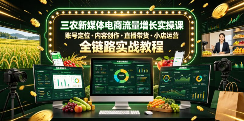 三农新媒体电商流量增长实操课，账号定位・内容创作・直播带货・小店运营，全链路实战教程——生财有道创业项目网-生财有道