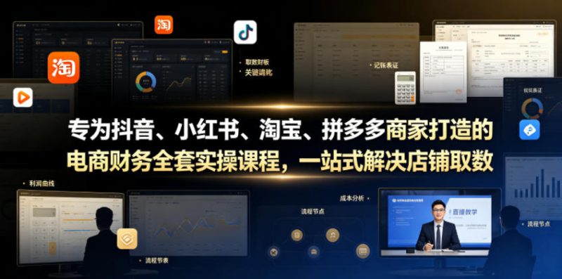 专为抖音、小红书、淘宝、拼多多商家打造的电商财务全套实操课程，一站式解决店铺取数、记账、报税全流程难题——生财有道创业项目网-生财有道