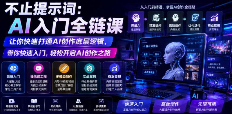 不止提示词：AI入门全链课，让你快速打通AI创作底层逻辑，带你快速入门，轻松开启AI创作之路——生财有道创业项目网-生财有道