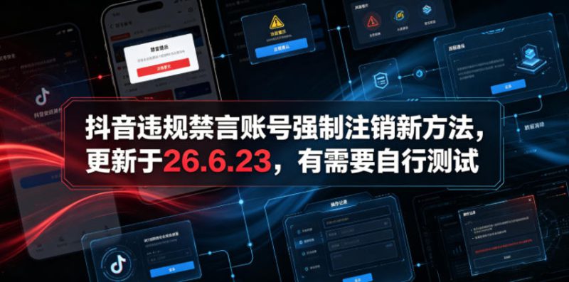抖音违规禁言账号强制注销新方法，更新于26.6.23，有需要自行测试——生财有道创业项目网-生财有道