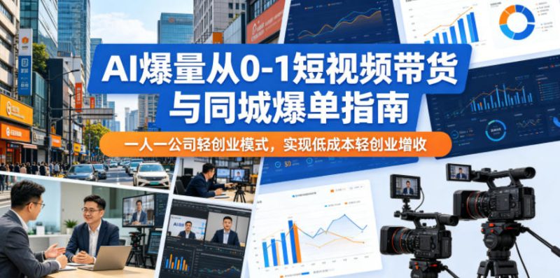 AI爆量从0-1短视频带货与同城爆单指南，一人一公司轻创业模式，实现低成本轻创业增收——生财有道创业项目网-生财有道
