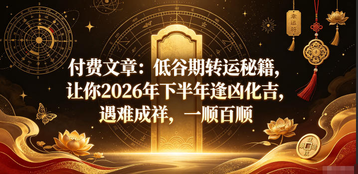付费文章：低谷期转运秘籍，让你2026年下半年逢凶化吉，遇难成祥，一顺百顺——生财有道创业项目网-生财有道