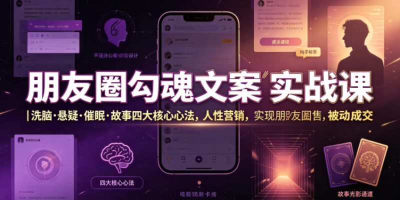 朋友圈勾魂文案实战课｜洗脑·悬疑·催眠·故事四大核心心法，吃透人性营销，实现朋友圈不销而售被动成交——生财有道创业项目网-生财有道