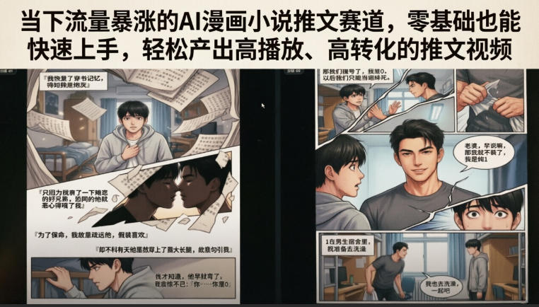 当下流量暴涨的AI漫画小说推文赛道，零基础也能快速上手，轻松产出高播放、高转化的推文视频——生财有道创业项目网-生财有道