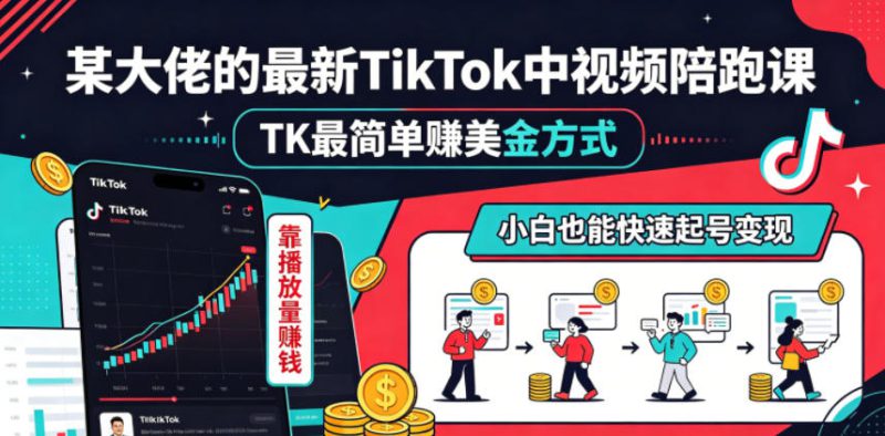 某大佬的最新TikTok中视频陪跑课，TK最简单賺美金方式，靠播放量賺钱，小白也能快速起号变现——生财有道创业项目网-生财有道