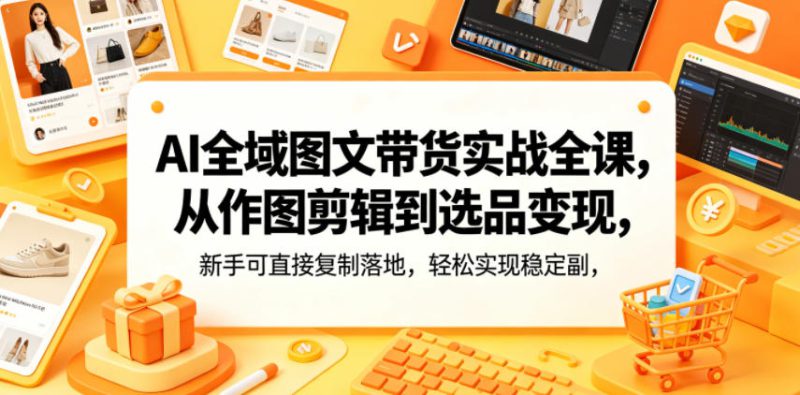 AI全域图文带货实战全课,从作图剪辑到选品变现,新手可直接复制落地,轻松实现稳定副业增收——生财有道创业项目网-生财有道