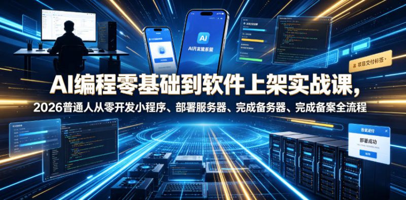 AI编程零基础到软件上架实战课,2026普通人从零开发小程序、部署服务器、完成备案全流程项目落地教程——生财有道创业项目网-生财有道