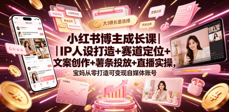 小红书博主成长课｜IP人设打造+赛道定位+文案创作+薯条投放+直播实操，宝妈从零打造可变现自媒体账号——生财有道创业项目网-生财有道
