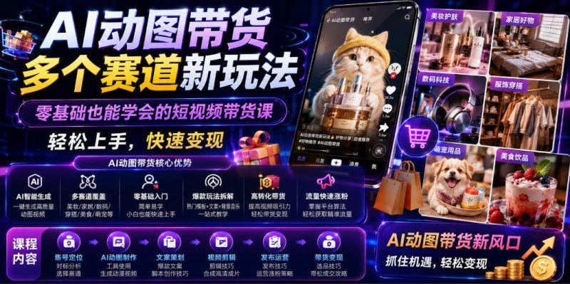 AI动图带货多个赛道新玩法，零基础也能学会的短视频带货课，轻松上手，快速变现——生财有道创业项目网-生财有道