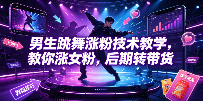 男生跳舞涨粉技术教学，教你涨女粉，后期转带货——生财有道创业项目网-生财有道