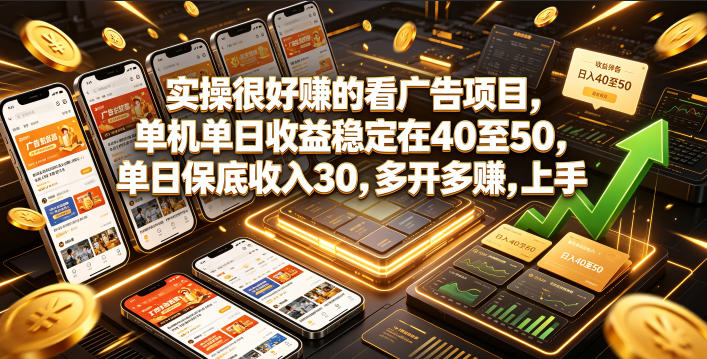 实操很好賺的看广告项目，单机单日收益稳定在40至50，单日保底收入30，多开多賺，上手就能变现【揭秘】——生财有道创业项目网-生财有道