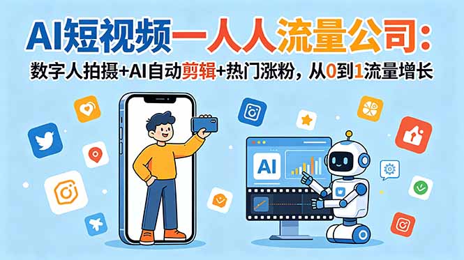 （18864期）AI短视频一人流量公司：数字人拍摄+AI自动剪辑+热门涨粉，从0到1流量增长_生财有道创业项目网-生财有道