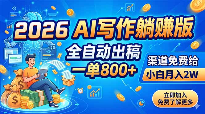 （18885期）2026 AI写作躺赚版：全自动出稿，一单800+，渠道免费给，小白月入2W_生财有道创业项目网-生财有道