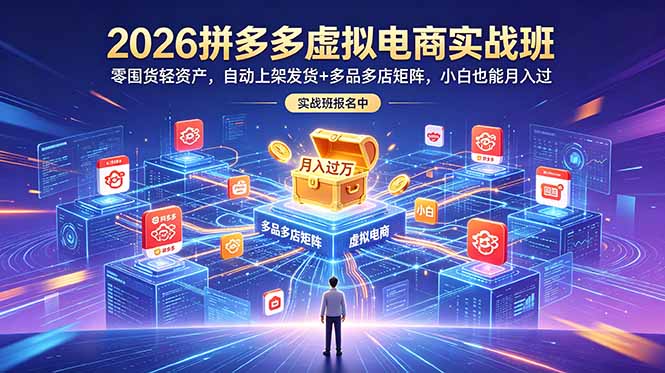 （18879期）2026拼多多虚拟电商实战班：零囤货轻资产，自动上架发货+多品多店矩阵，小白也能月入过万_生财有道创业项目网-生财有道