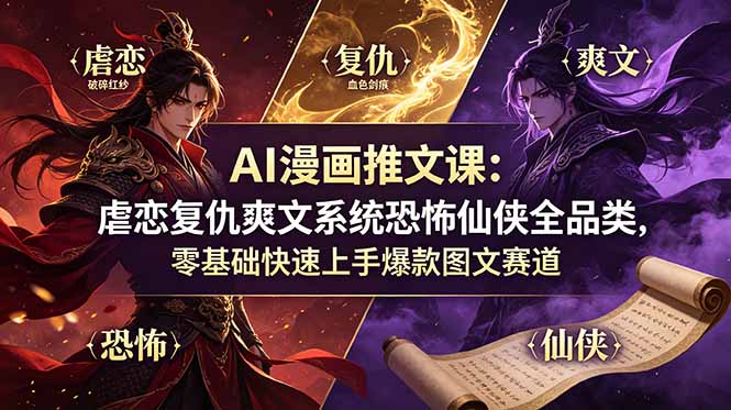 （19060期）AI漫画推文课：虐恋复仇爽文系统恐怖仙侠全品类，零基础快速上手爆款图文赛道_生财有道创业项目网-生财有道