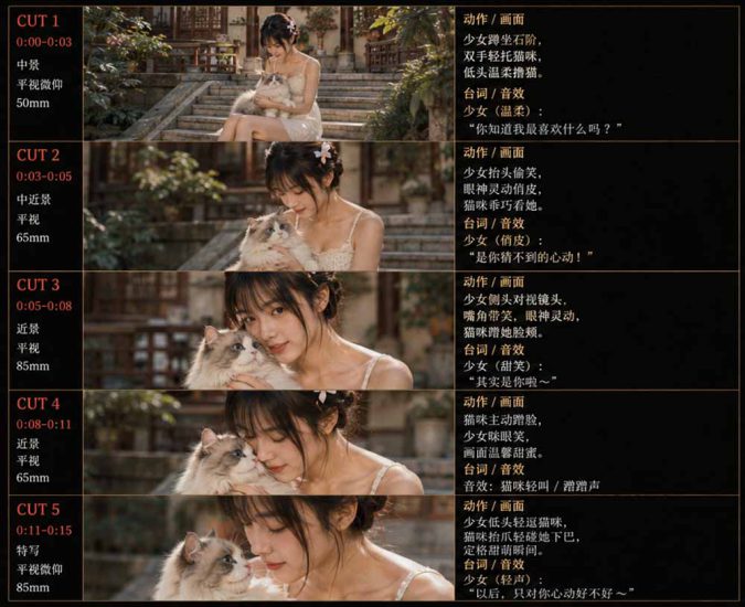（18909期）美女和猫故事提示词，人物一致性提示词+故事板_生财有道创业项目网-生财有道
