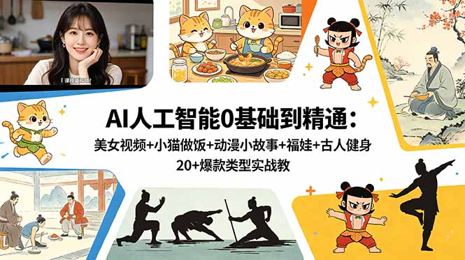 （18685期）AI人工智能0基础到精通：美女视频+小猫做饭+动漫小故事+福娃+古人健身，20+爆款类型实战教学_生财有道创业项目网-生财有道