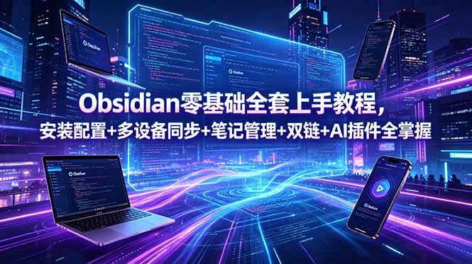 (18797期)Obsidian零基础全套上手教程,安装配置+多设备同步+笔记管理+双链+AI插件全掌握_生财有道创业项目网-生财有道