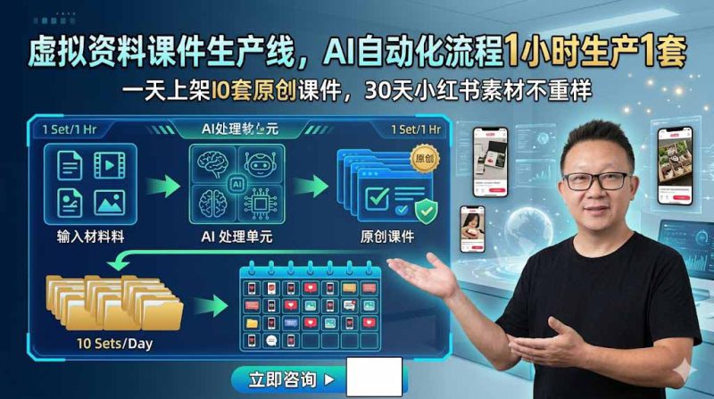 （19091期）虚拟资料课件生产线，AI自动化流程1小时生产1套，一天上架10套原创课件，30天小红书素材不重样_生财有道创业项目网-生财有道