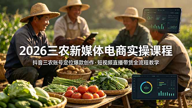 （18991期）2026三农新媒体电商实操课程：抖音三农账号定位爆款创作，短视频直播带货全流程教学_生财有道创业项目网-生财有道