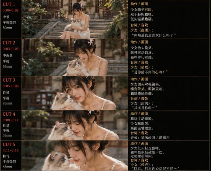 美女和猫故事提示词，人物一致性提示词+故事板——生财有道创业项目网-生财有道