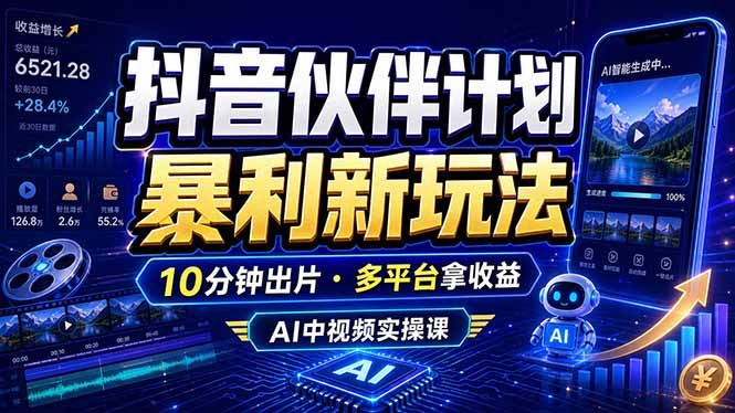 （18869期）抖音伙伴计划最新玩法，无需配音剪辑，10分钟出一条原创视频，轻松日入三位数_生财有道创业项目网-生财有道