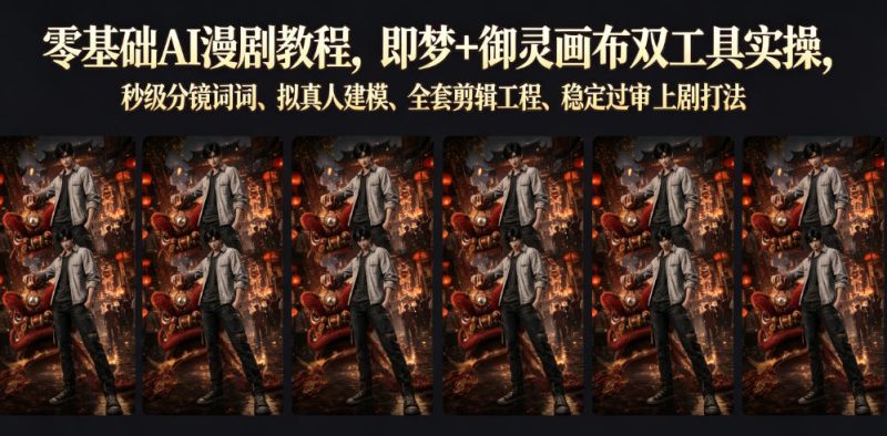 零基础AI漫剧教程，即梦+御灵画布双工具实操，秒级分镜提示词、拟真人建模、全套剪辑工程、稳定过审上剧打法——生财有道创业项目网-生财有道