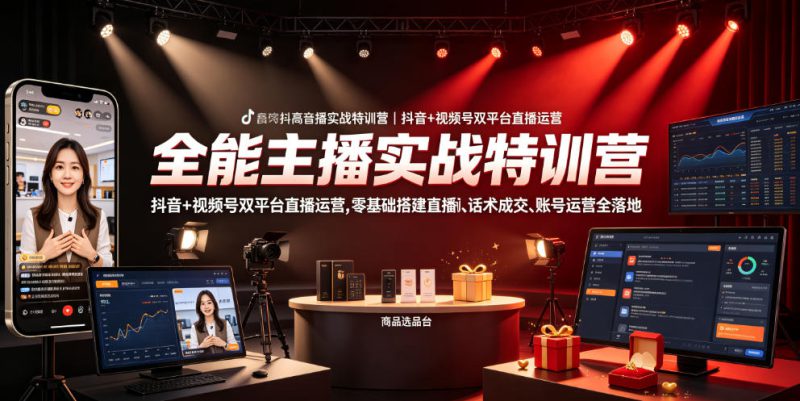 全能主播实战特训营｜抖音+视频号双平台直播运营，零基础搭建直播间、精准选品、话术成交、账号运营全落地——生财有道创业项目网-生财有道