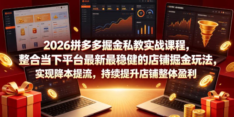 2026拼多多掘金私教实战课程，整合当下平台最新最稳健的店铺掘金玩法，实现降本提流，持续提升店铺整体盈利——生财有道创业项目网-生财有道