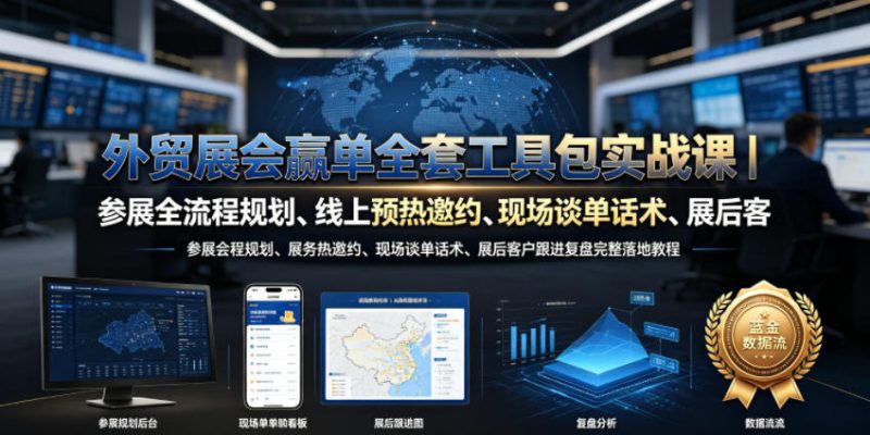 外贸展会赢单全套工具包实战课｜参展全流程规划、线上预热邀约、现场谈单话术、展后客户跟进复盘完整落地教程——生财有道创业项目网-生财有道