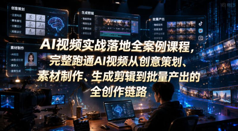 AI视频实战落地全案例课程，完整跑通AI视频从创意策划、素材制作、生成剪辑到批量产出的全创作链路——生财有道创业项目网-生财有道