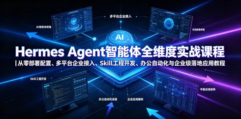 Hermes Agent智能体全维度实战课程｜从零部署配置、多平台企业接入、Skill工程开发、办公自动化与企业级落地应用教程——生财有道创业项目网-生财有道