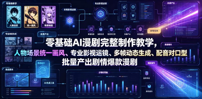 零基础AI漫剧完整制作教学，人物场景统一画风、专业影视运镜、多帧动态生成、配音对口型，批量产出剧情爆款漫剧——生财有道创业项目网-生财有道