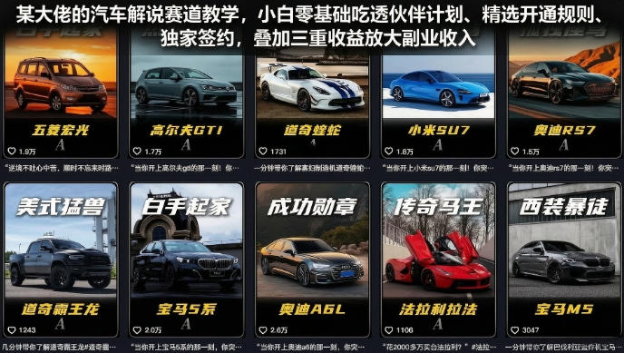 某大佬的汽车解说赛道教学，小白零基础吃透伙伴计划、精选开通规则、独家签约，叠加三重收益放大副业收入——生财有道创业项目网-生财有道