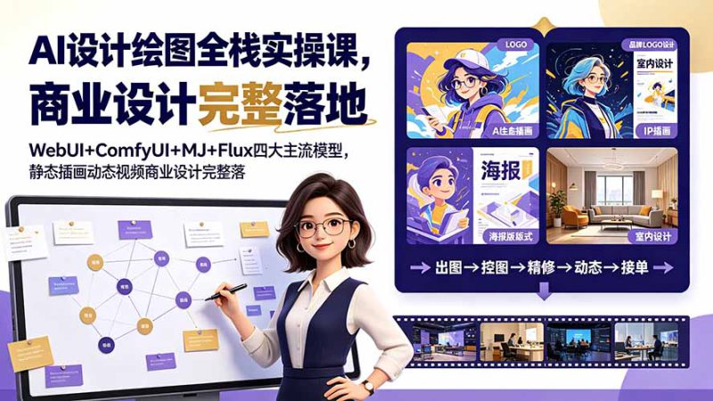 （19244期）AI设计绘图全栈实操课，WebUI+ComfyUI+MJ+Flux四大主流模型，静态插画动态视频商业设计完整落地教程_生财有道创业项目网-生财有道