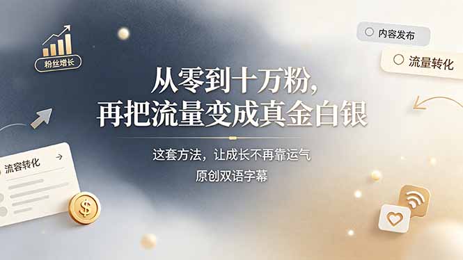 （19198期）从零到十万粉，再把流量变成真金白银——这套方法，让成长不再靠运气【原创双语字幕】_生财有道创业项目网-生财有道