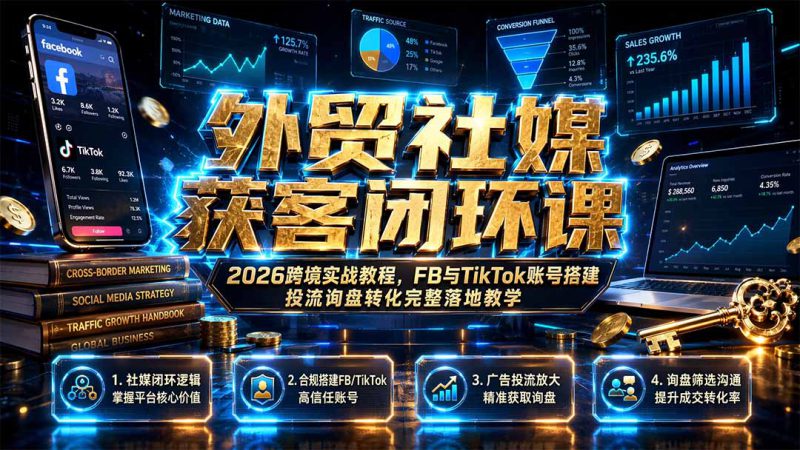 （19611期）外贸社媒获客闭环课｜2026跨境实战教程，FB与TikTok账号搭建投流询盘转化完整落地教学_生财有道创业项目网-生财有道
