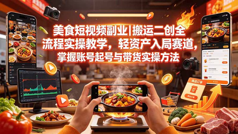 （19535期）美食短视频副业｜搬运二创全流程实操教学，轻资产入局赛道，掌握账号起号与带货实操方法_生财有道创业项目网-生财有道