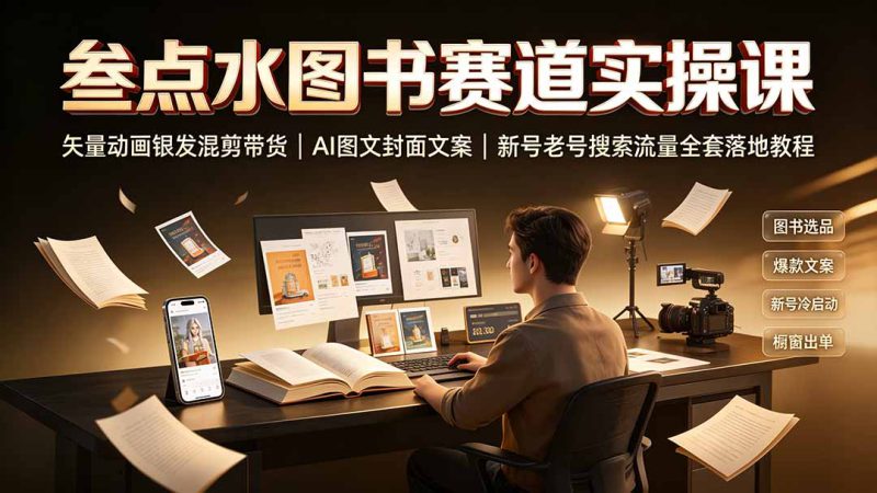 （19613期）叁点水图书赛道实操课｜矢量动画银发混剪带货，AI图文封面文案，新号老号搜索流量全套落地教程_生财有道创业项目网-生财有道