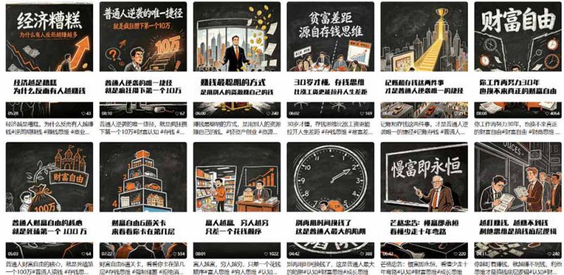 （19515期）AI书单财富书籍图文解读：手绘黑白风格×一键直出×几十条视频跑1000单×全流程拆解×新手可上手_生财有道创业项目网-生财有道