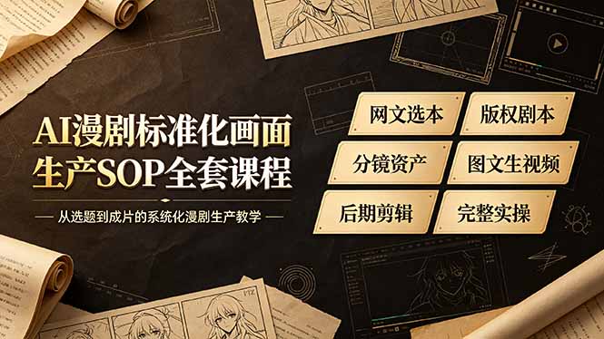 （19199期）AI漫剧标准化画面生产SOP全套课程，网文选本版权剧本分镜资产全覆盖，图文生视频后期剪辑完整实操教学_生财有道创业项目网-生财有道