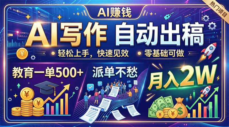 （19614期）AI写作自动出稿，教育一单500+，派单不愁，月入2W_生财有道创业项目网-生财有道